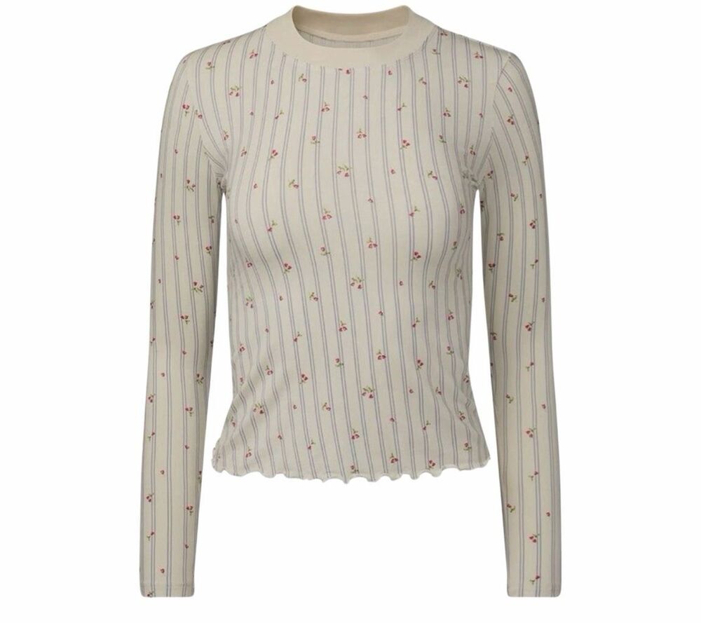 WeWoreWhat Women's Floral Stripe Crew Neck Long Sleeve Top Ivory Small NWT